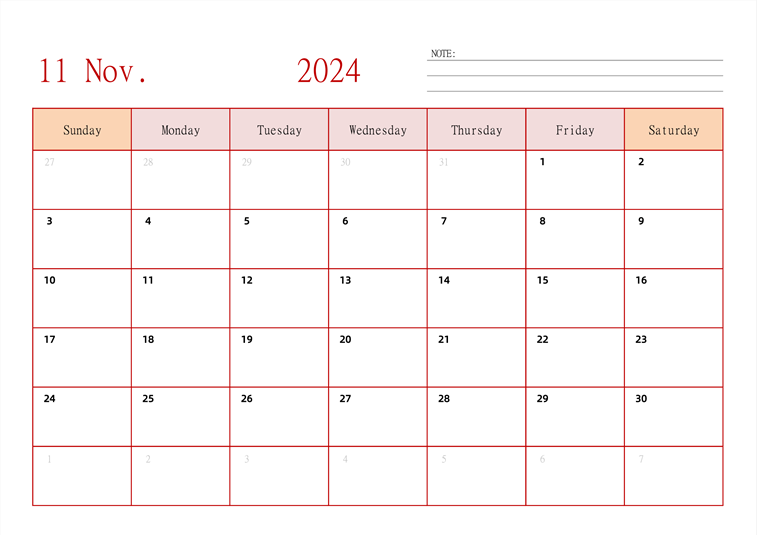 2024年日历台历 英文版 横向排版 周日开始